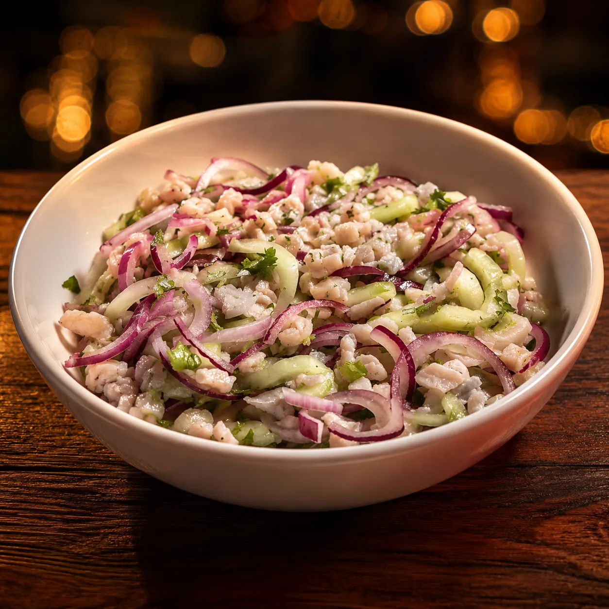 Ceviche de pescado fresco con limón y aguacate en Mariscos Muelle 27, Querétaro