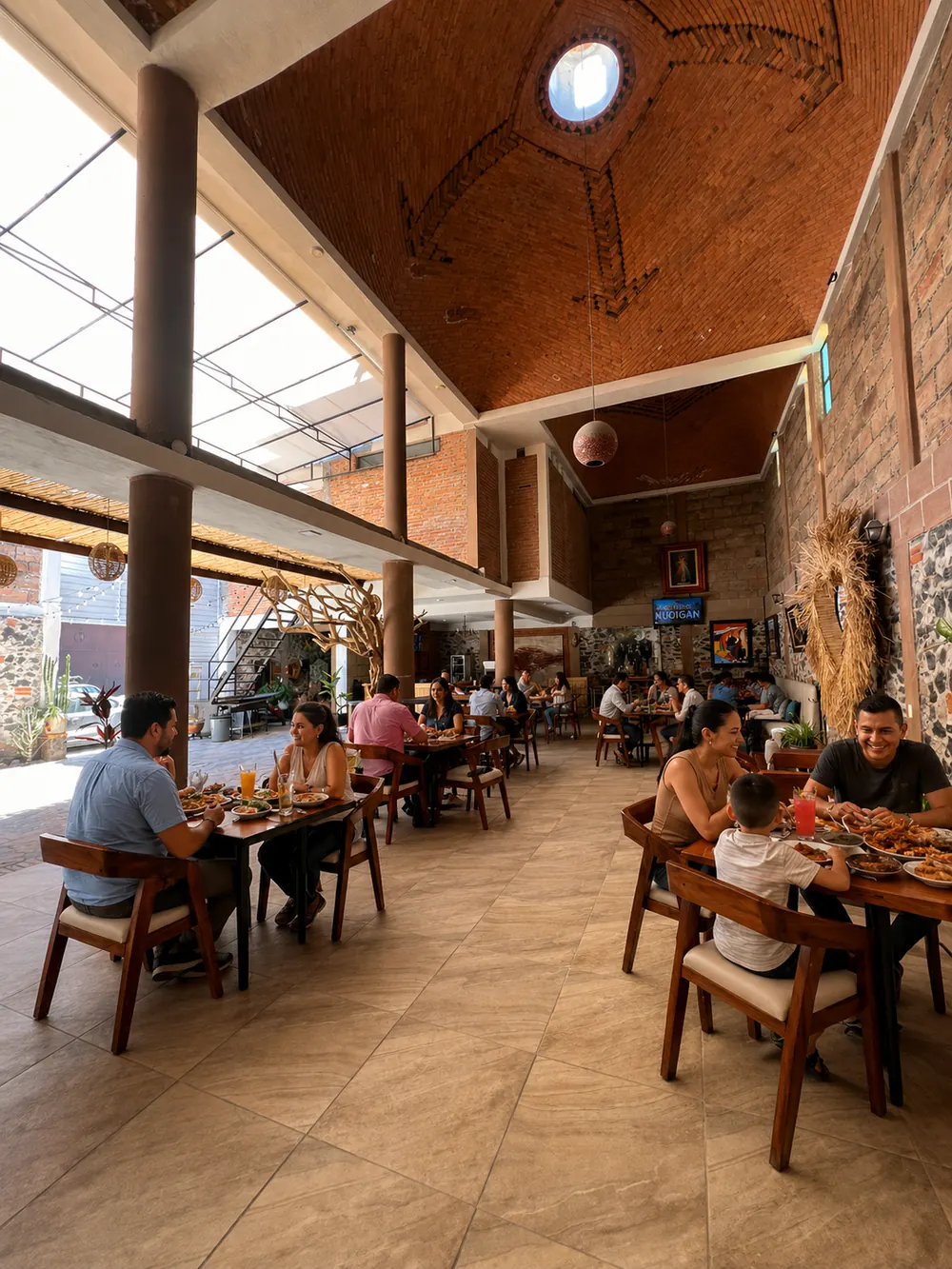 Salón con cúpula de ladrillo de Mariscos Muelle 27 en Jardines del Cimatario, Querétaro